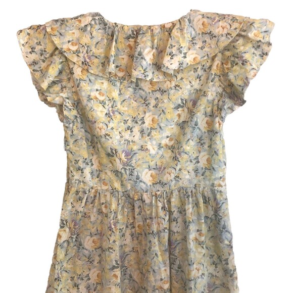 OPT Kate Dress Womens Size M Cotton Floral Midi Ruffle Neckline Garden Girl - Picture 9 of 15